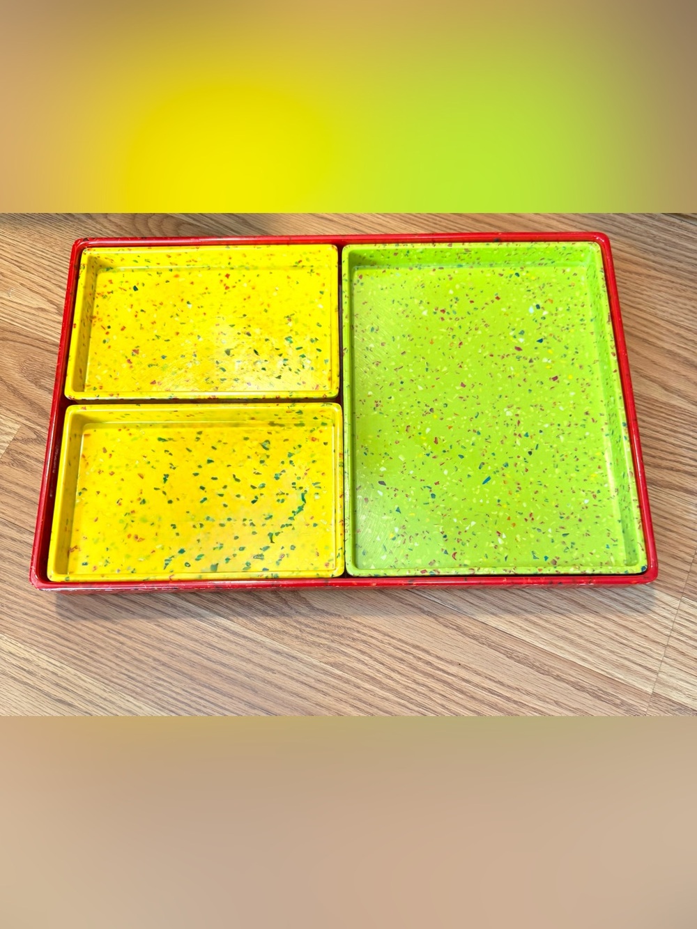 Rare Multi-Compartment Bright Toy & Craft Organizer Tray - Yellow & Lime